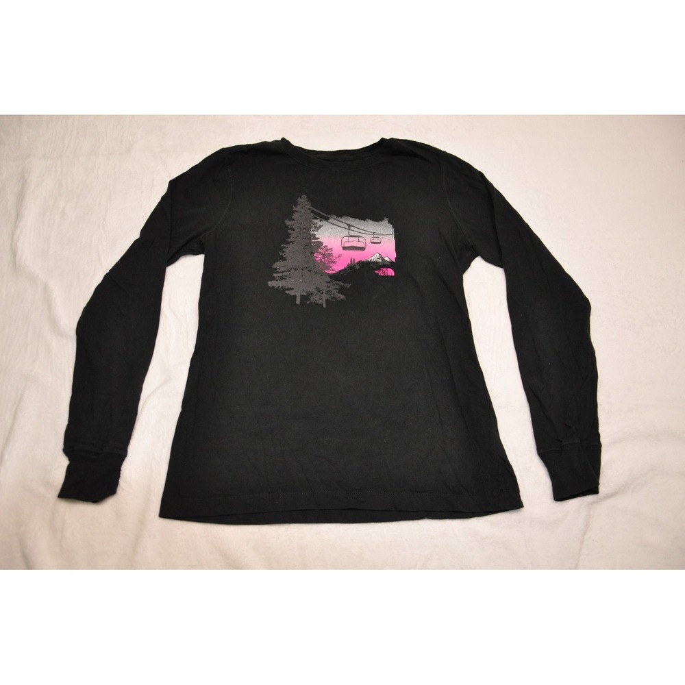 North Face Shirt Womens Small Black Long Sleeve Mountain Graphic Organic Cotton